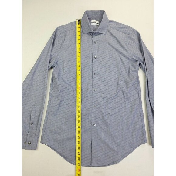 Calvin Klein Performance Size 15.5 34/35 Mens Slim Fit Non Iron Gray Blue Check - Picture 11 of 11